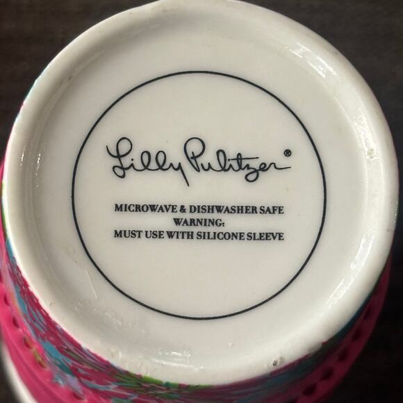 Lilly Pulitzer Pink Green Floral Ceramic Travel Mug Tumbler Cup Silicone Sleeve - Picture 3 of 8